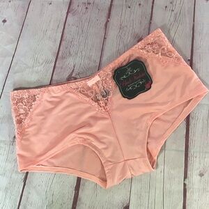 Secret Lace Black Fuchsia Lace Trim Peach Boy Shorts - Size Small